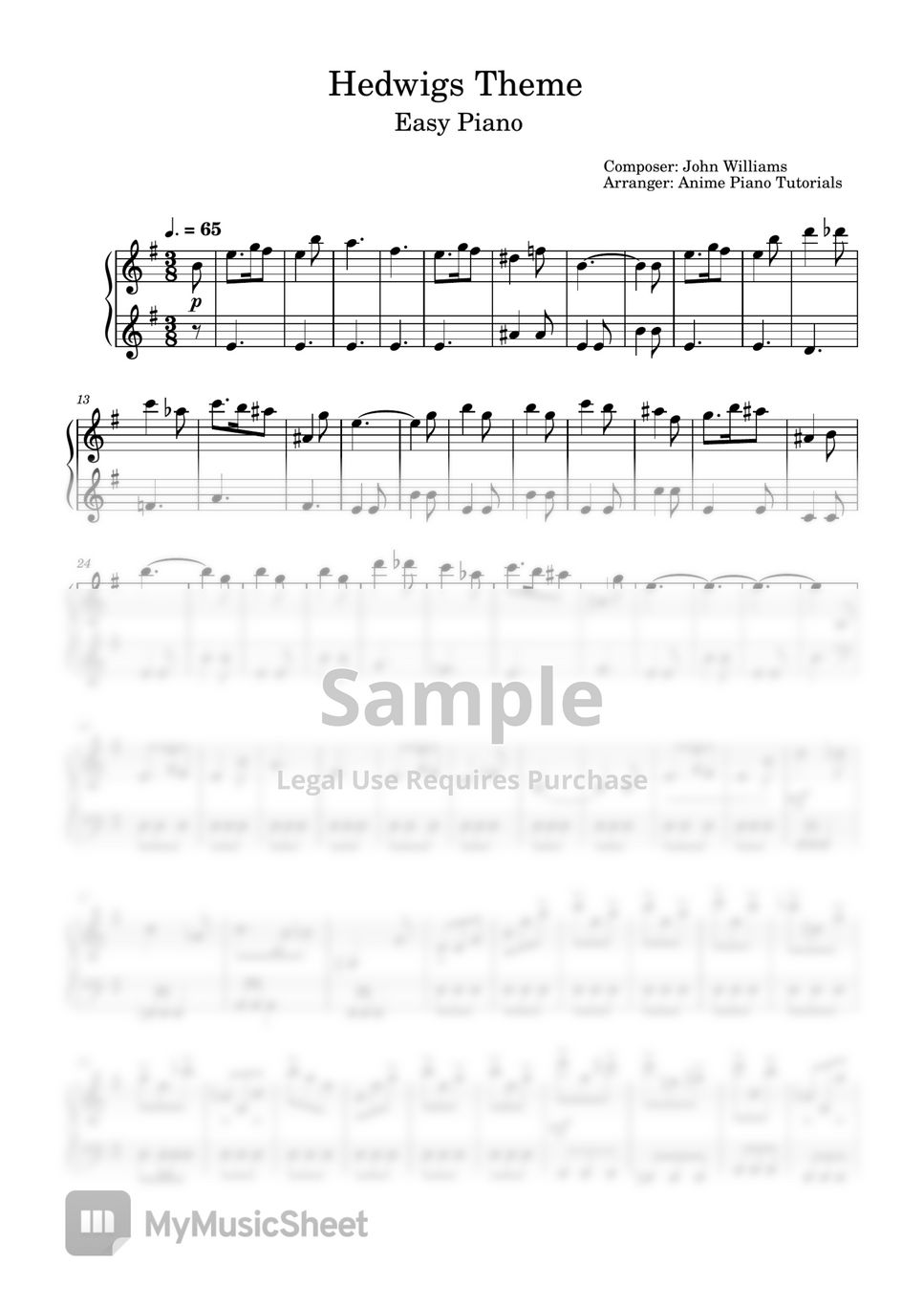 John Williams - hedwig's theme Sheets by Anime Piano Tutorials