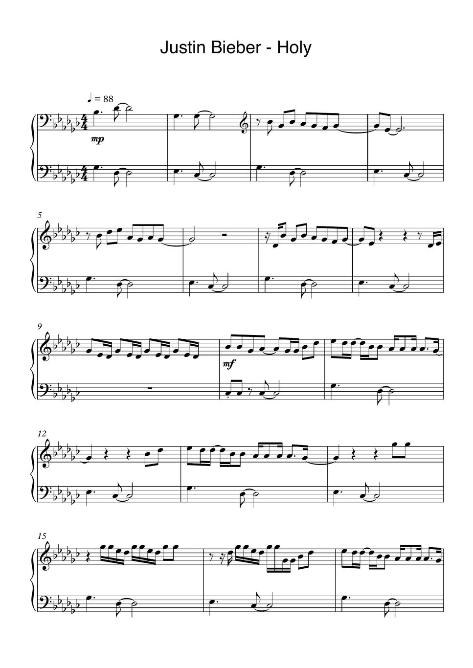 Justin Bieber Holy Sheets by SlowEasyPiano