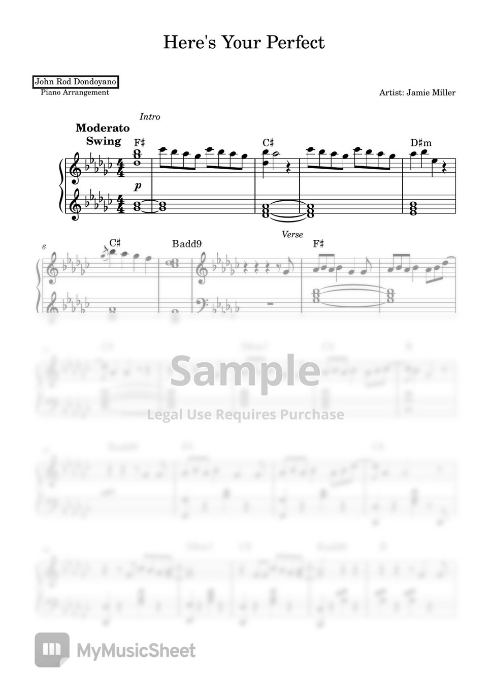 Jamie Miller - Here's Your Perfect (PIANO SHEET) by John Rod Dondoyano
