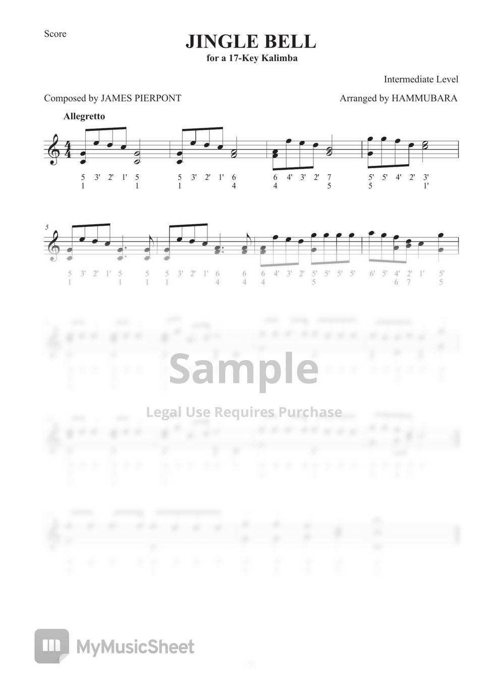 Christmas Carol Jingle Bell (kalimba) 악보 by Hammubara
