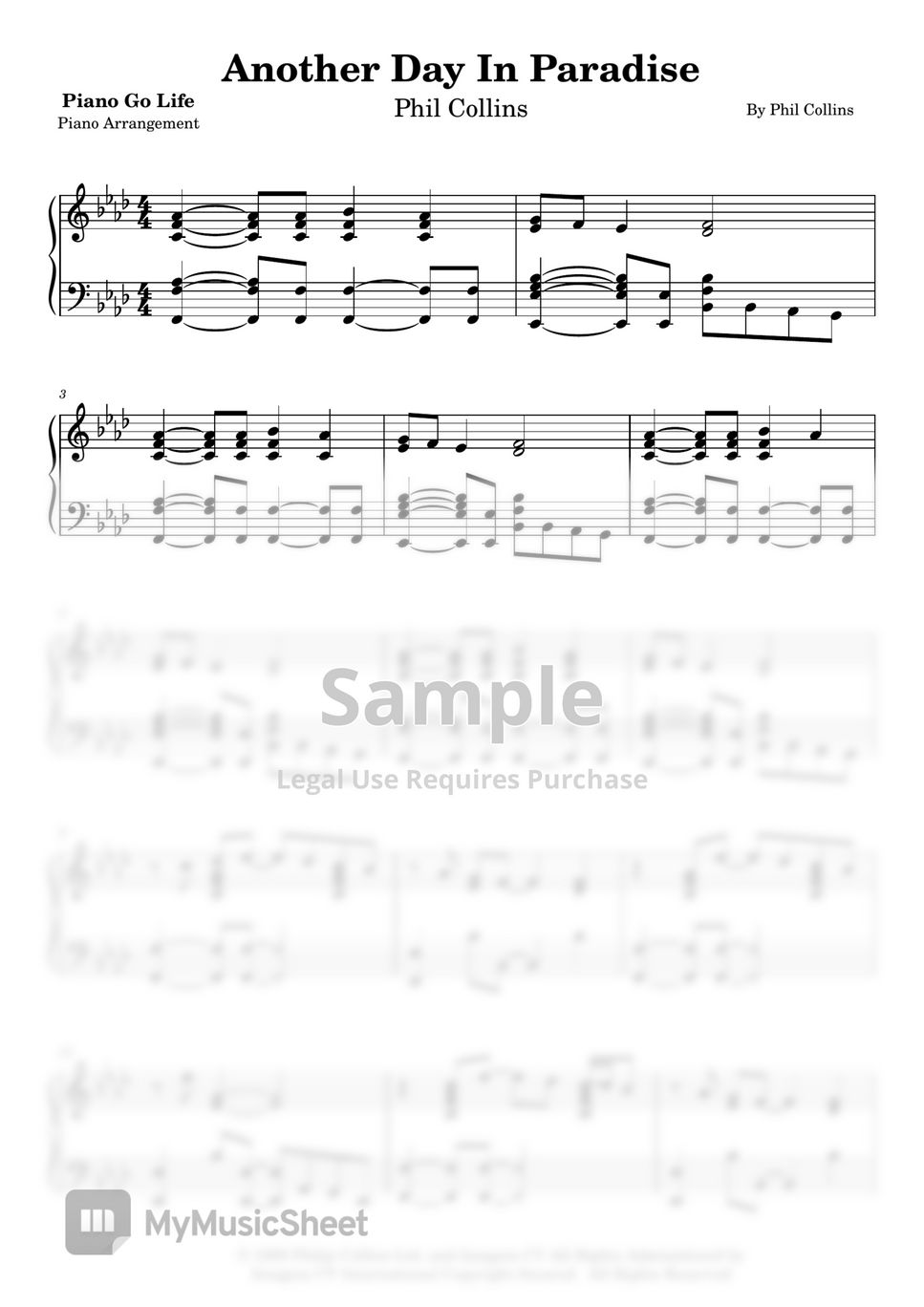 Phil Collins Another Day In Paradise Sheets by Piano Go Life