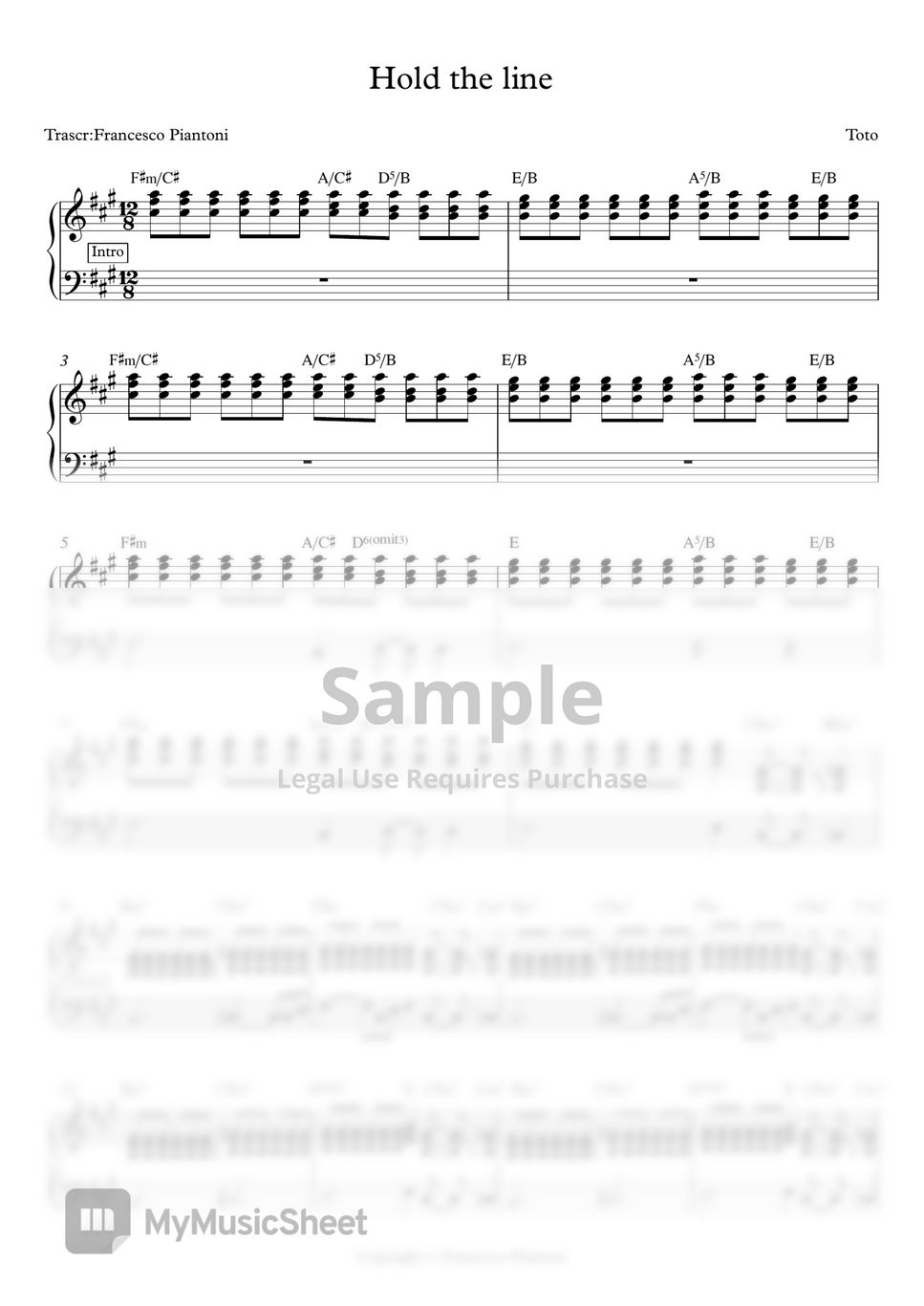 Toto - Hold the line (spartito pianoforte) by Francesco Piantoni