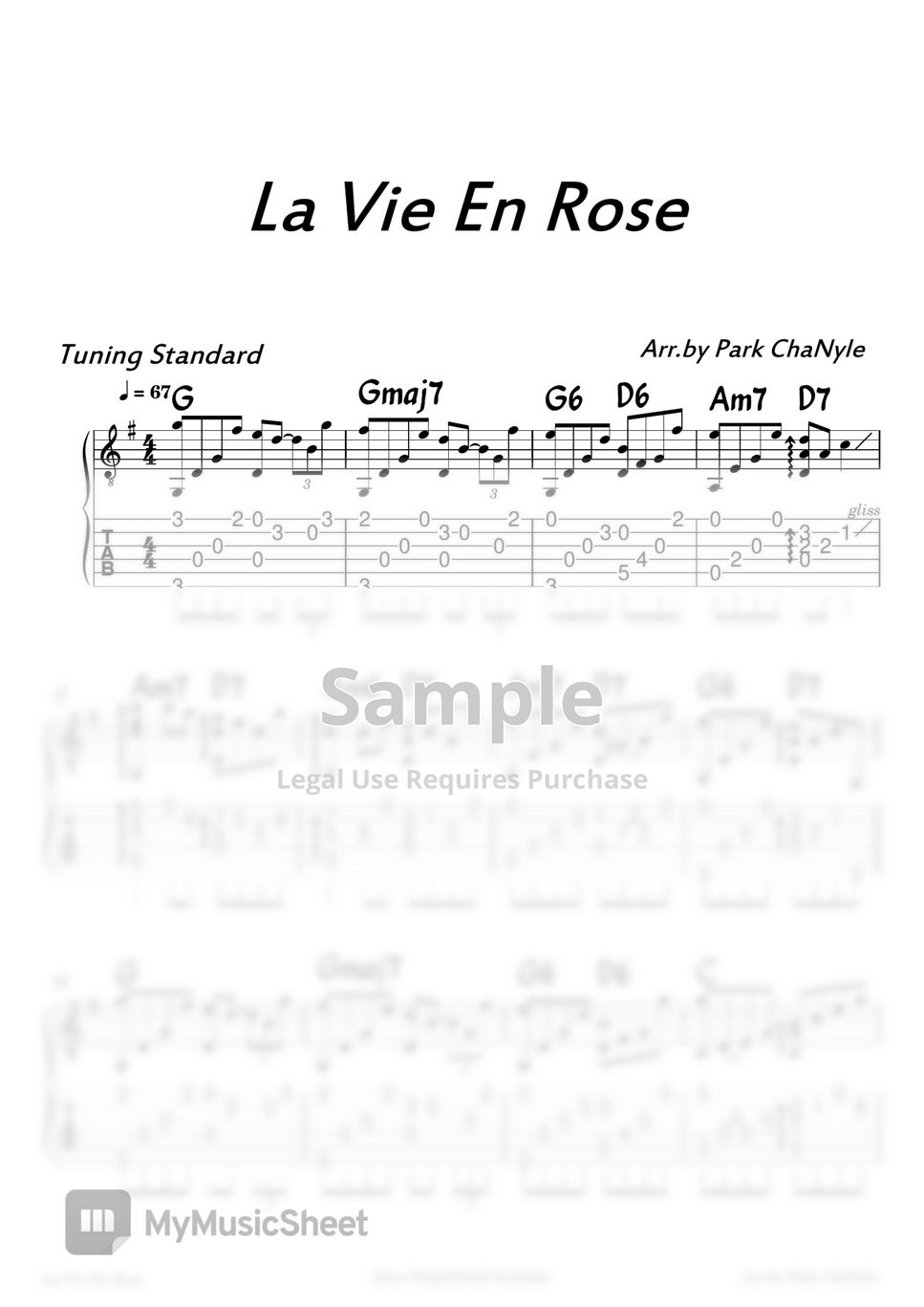Louiguy La Vie En Rose (Fingerstyle Guitar) Tab + 단선 악보 by Park ChaNyle