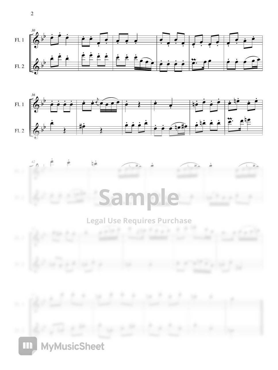 W. A. Mozart 파파게나 파파게노 듀엣(플룻 듀엣, Flute Duet) (피가로의 결혼) نوتة by 바론아트