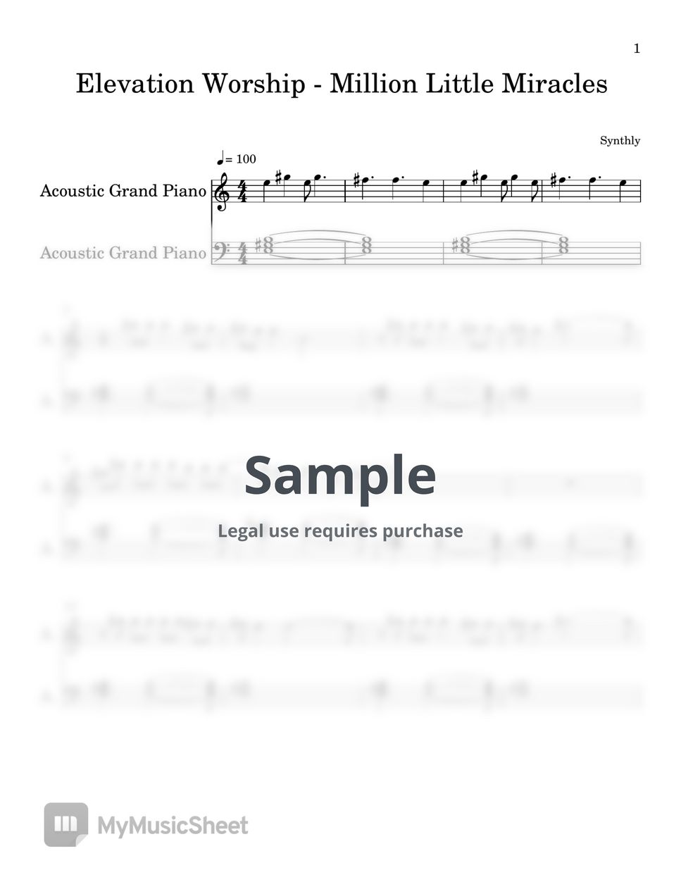 Elevation Worship - Million Little Miracles (EASY PIANO SHEET) by Synthly