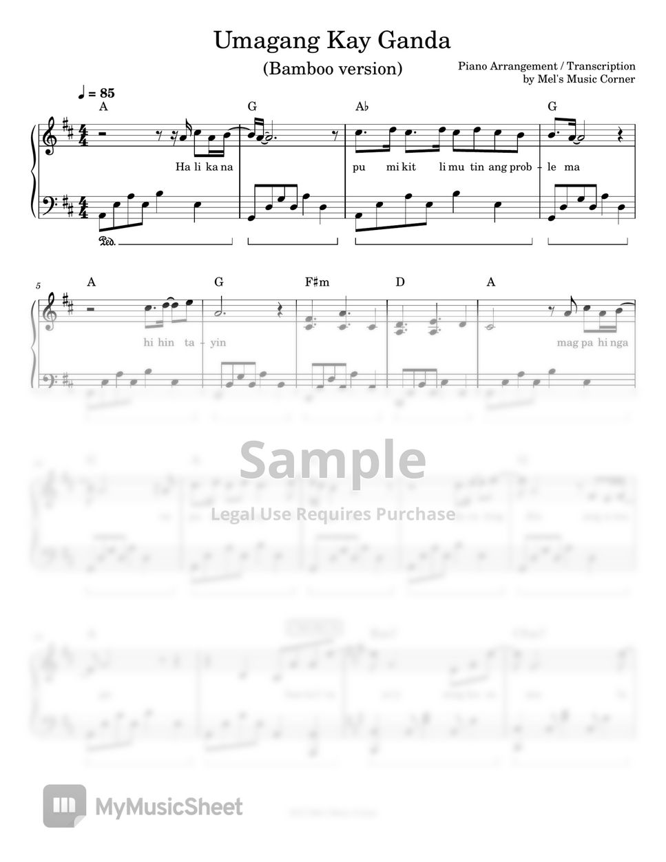 Ray-An Fuentes & Tillie Moreno - Umagang Kay Ganda (piano sheet music) by Mel's Music Corner