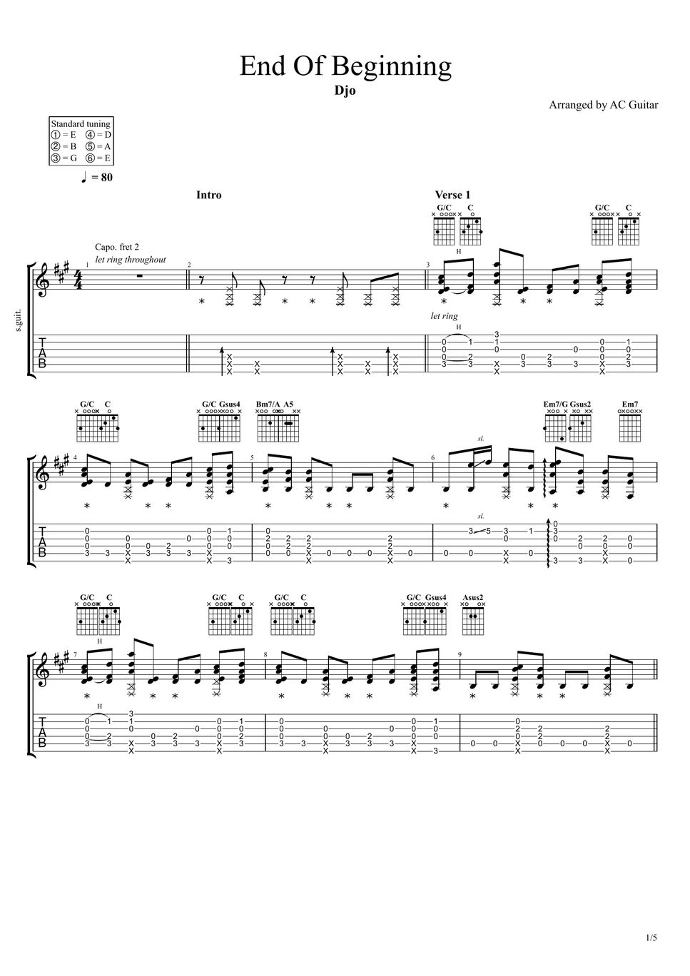 end of the beginning guitar tab