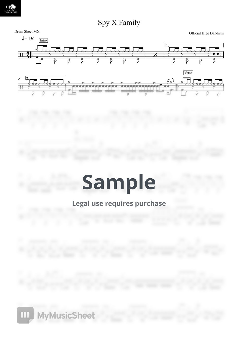 Official Hige Dandism - Mixed Nuts by Drum Sheet MX