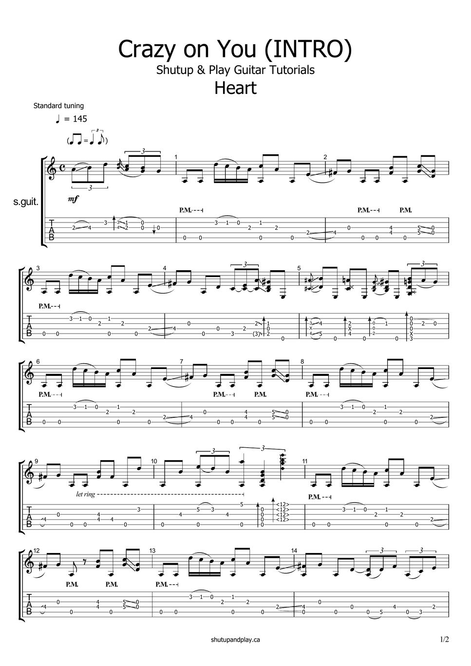 Heart Crazy On You INTRO Sheet by Shutup & Play Guitar Tutorials