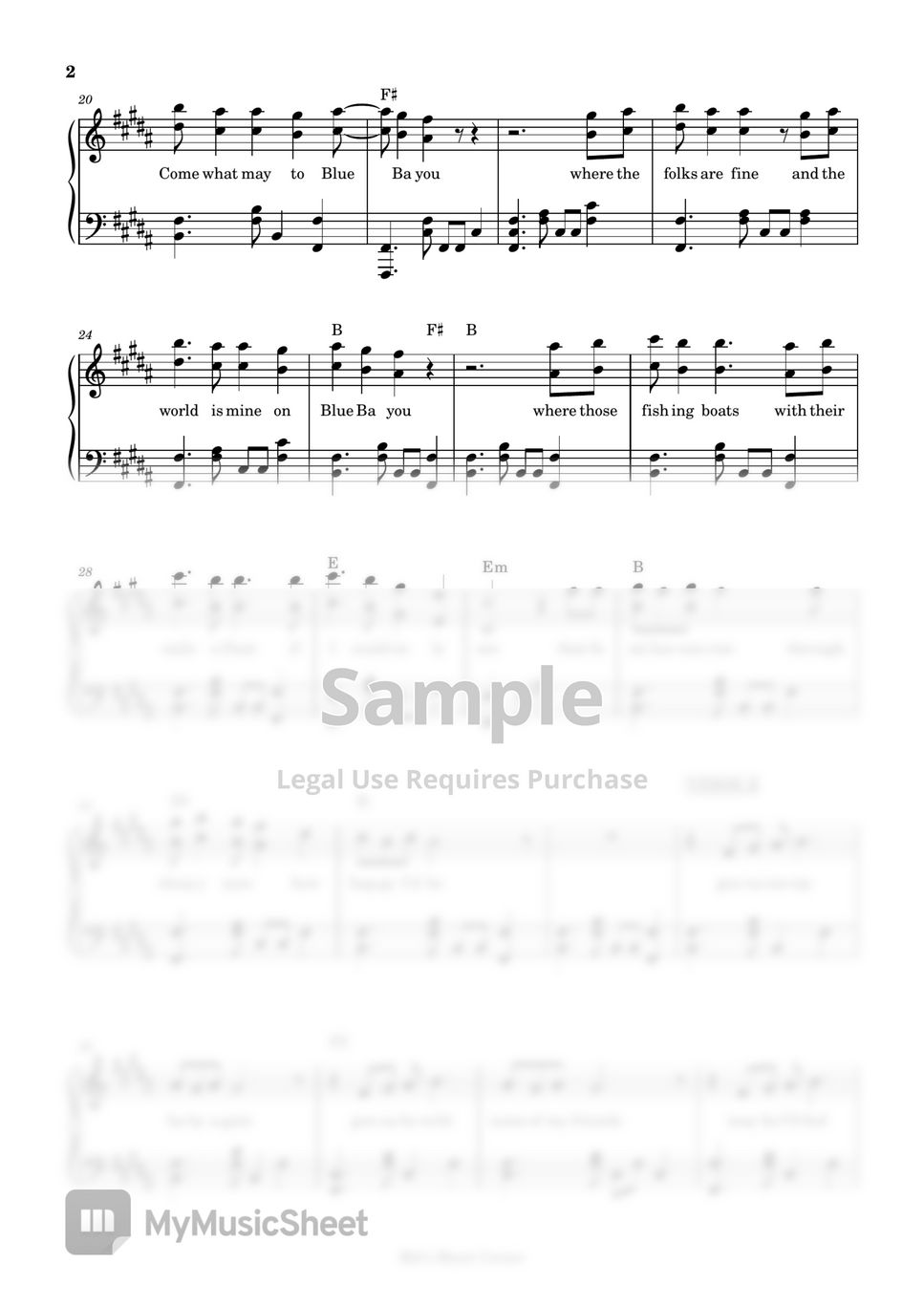Linda Ronstadt - Blue Bayou (piano sheet music) by Mel's Music Corner