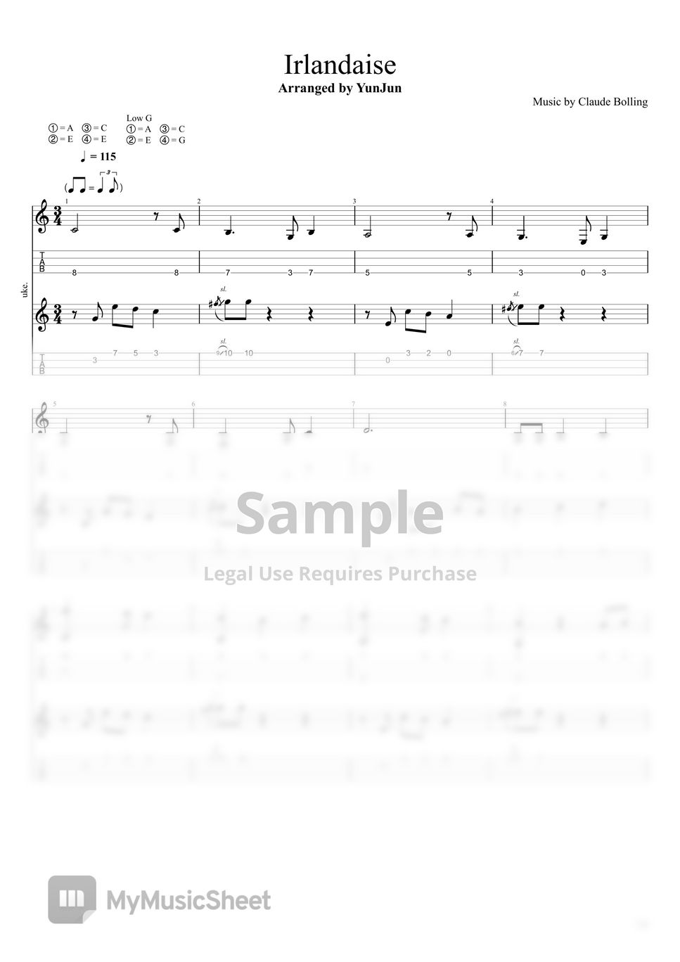 Claude bolling Irlandaise (Ukulele Duet) Sheets by YunJun