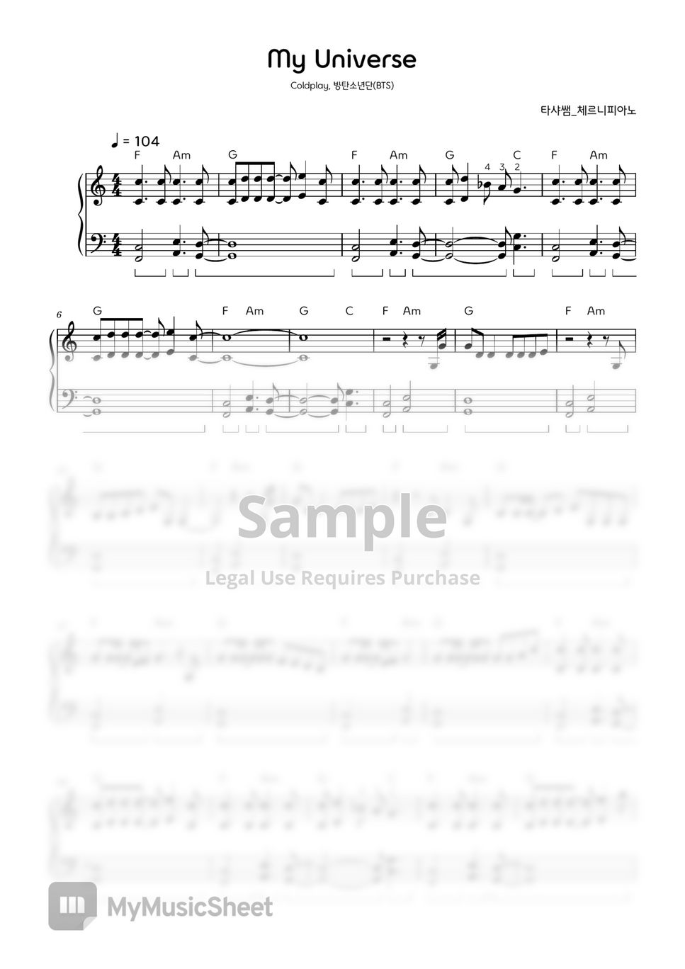 방탄소년단(BTS), Coldplay - My Universe (easy, C-Major) Sheets by TasiaT