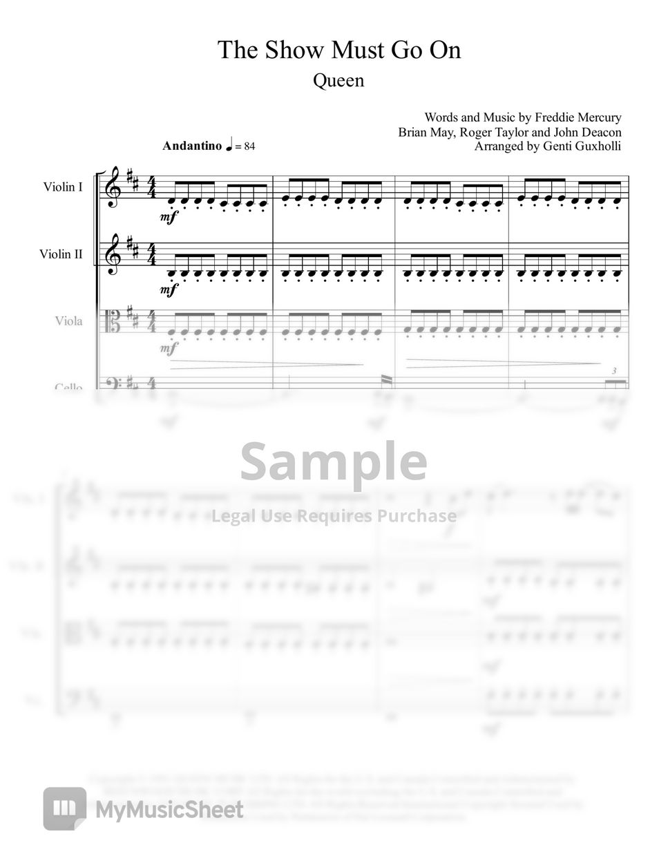 Queen The Show Must Go On (String Quartet) Sheets by Genti Guxholli