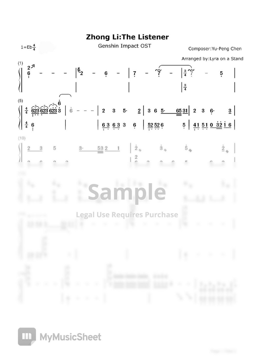 Yu peng chen rex incognito zhongli the listener sheets by lyra on a