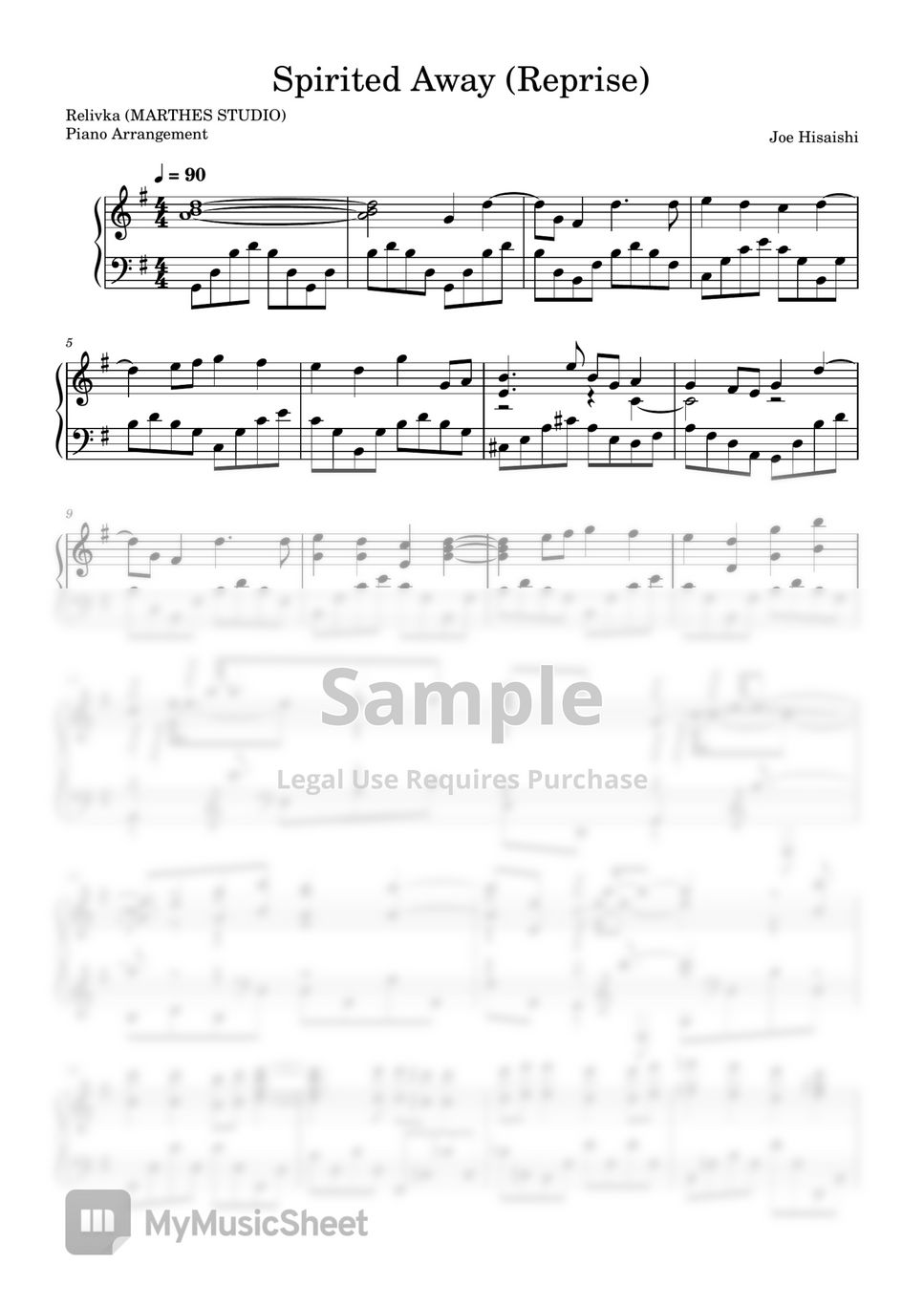 Joe Hisaishi - Reprise (Spirited Away) Sheets by Relivka (MARTHES STUDIO)