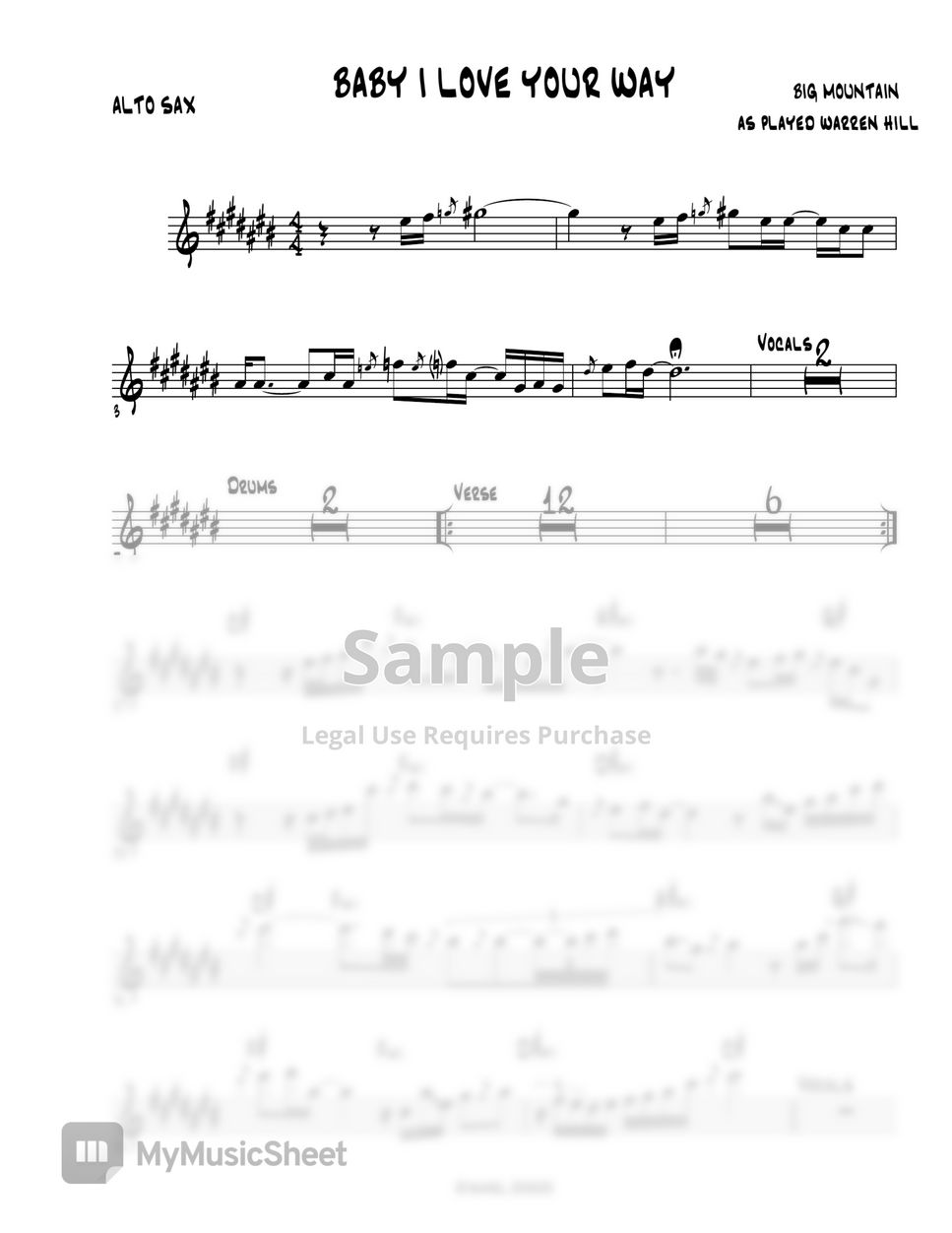 Big mountain baby i love your way sheets by ismael dorado