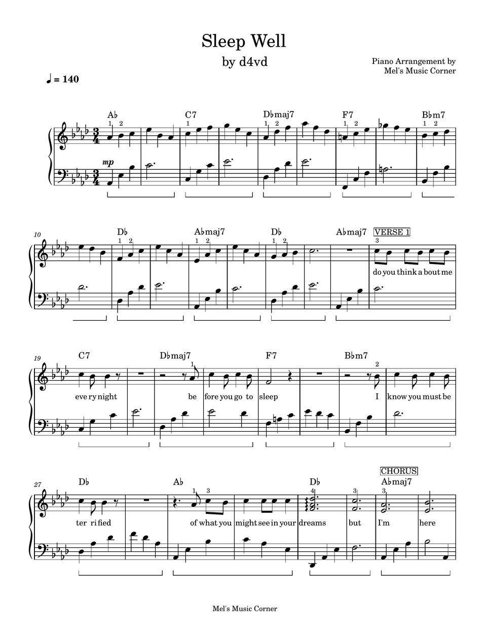 d4vd - Sleep Well (piano sheet music) Sheets by Mel's Music Corner