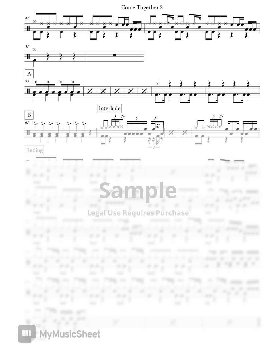 The Beatles - Come Together Sheets by Arkadia Drums