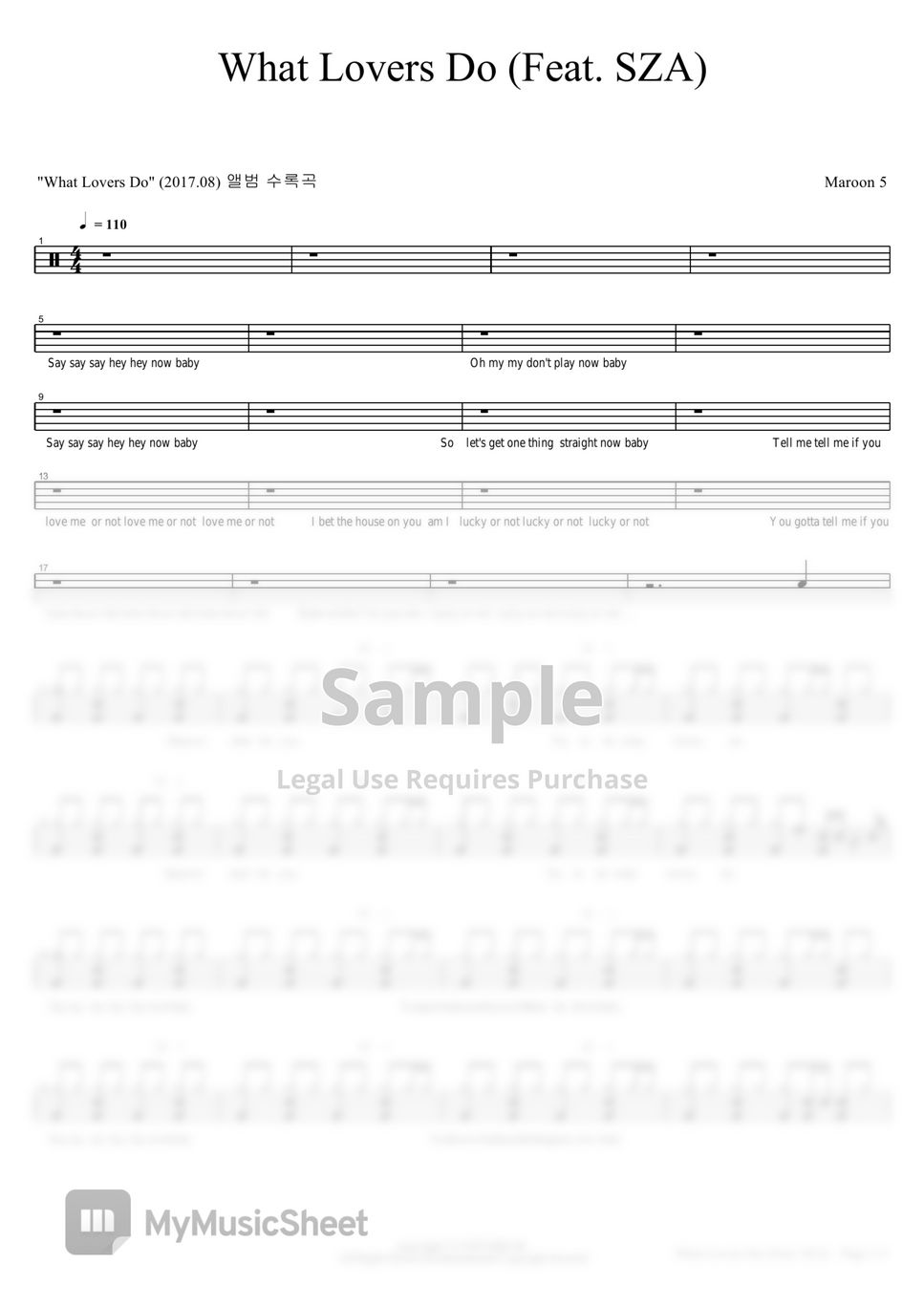 Maroon 5 - What Lovers Do Sheets by COPYDRUM