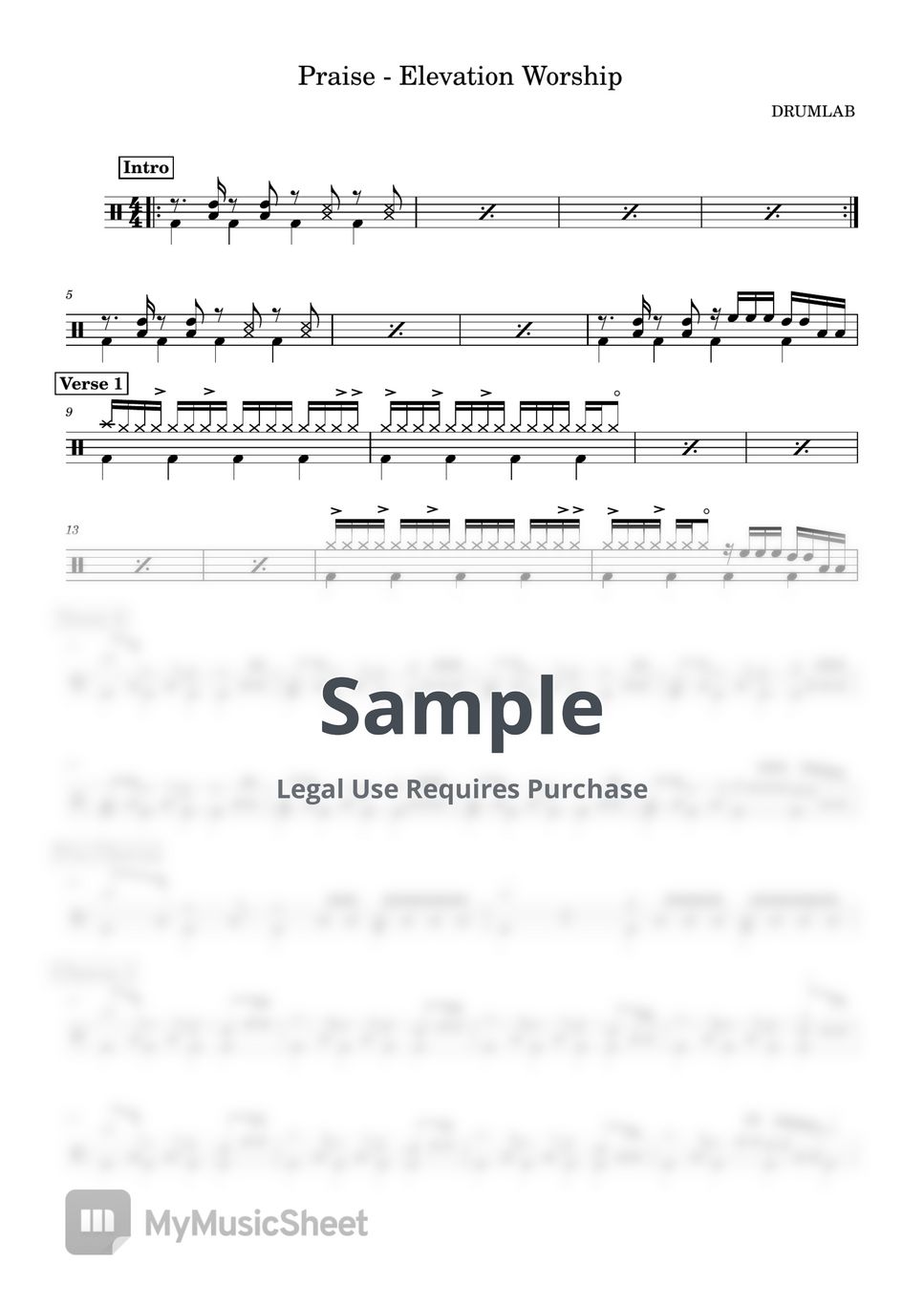 Elevation Worship - Praise (Drum Sheet) by Brandon Lake, Chris Brown & Chandler Moore