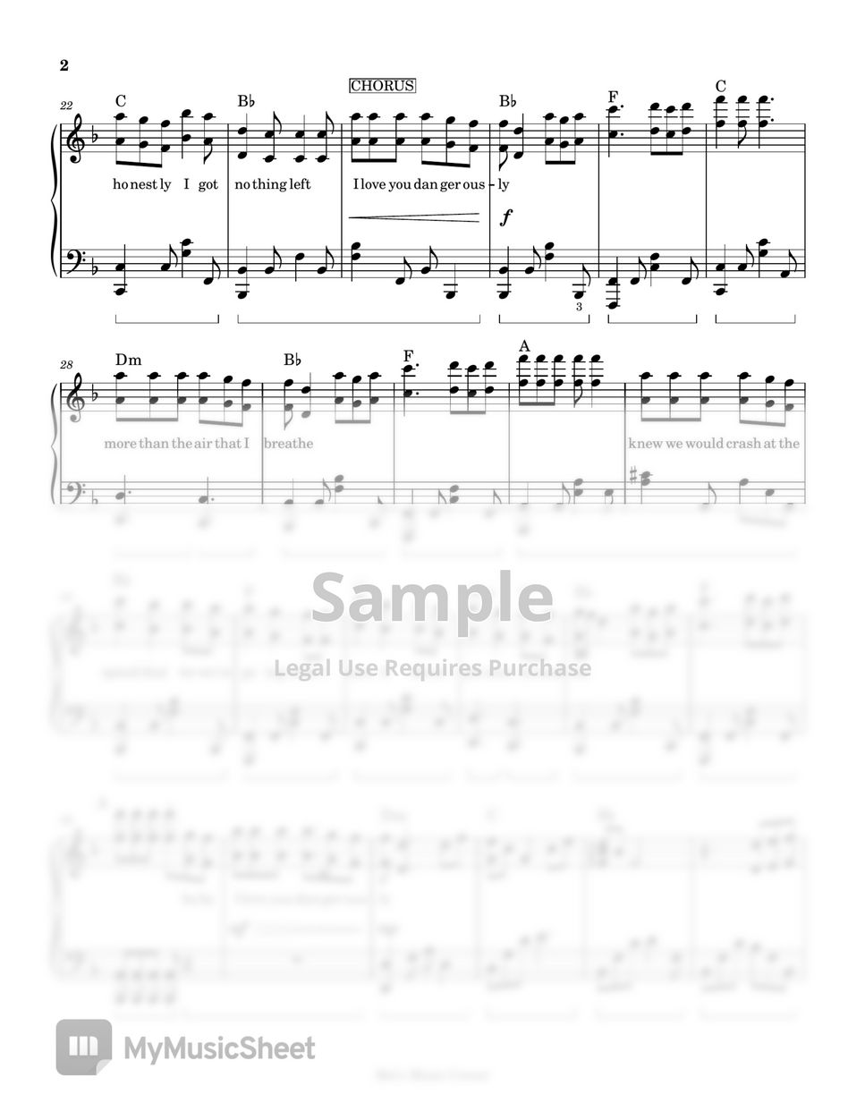 Charlie Puth - Dangerously (piano sheet music) by Mel's Music Corner