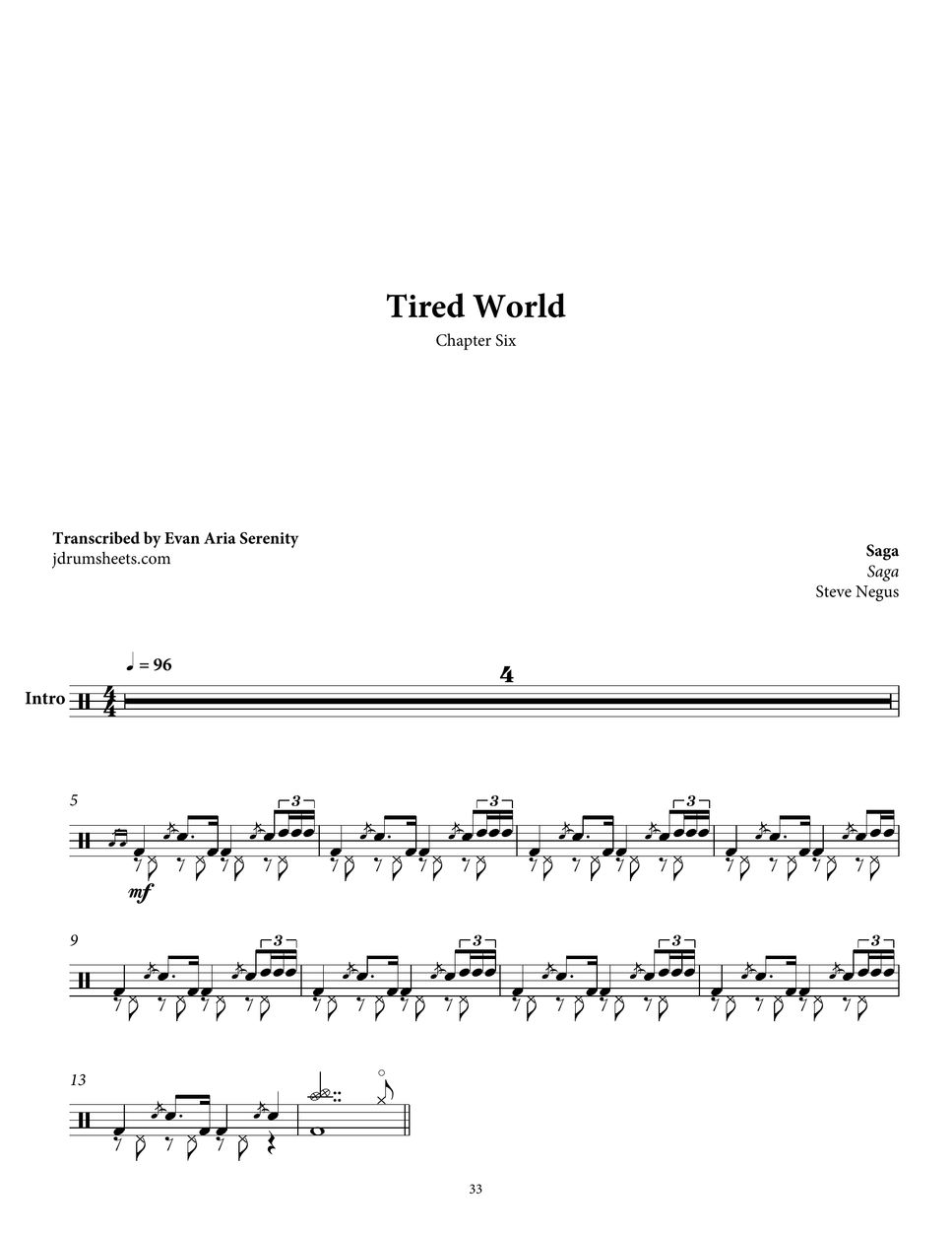 Saga - Tired World (Chapter Six) by Jaslow Drum Sheets