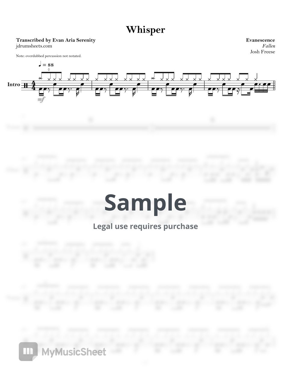 Evanescence - Whisper by Jaslow Drum Sheets