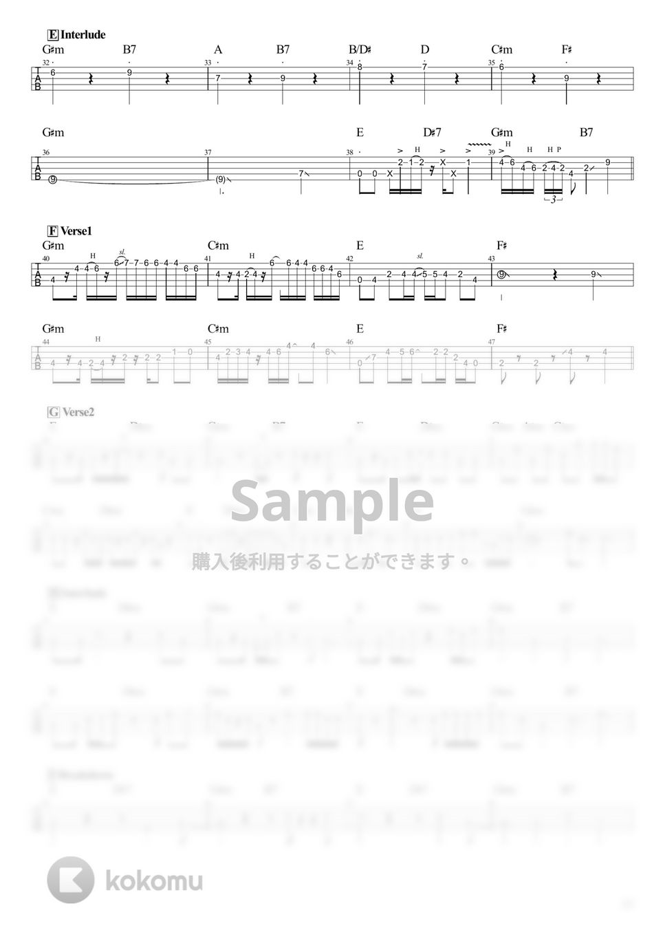 内田雄馬 - Happy-go-Journey (Tabのみ/ベース Tab譜 5弦) by T's bass score