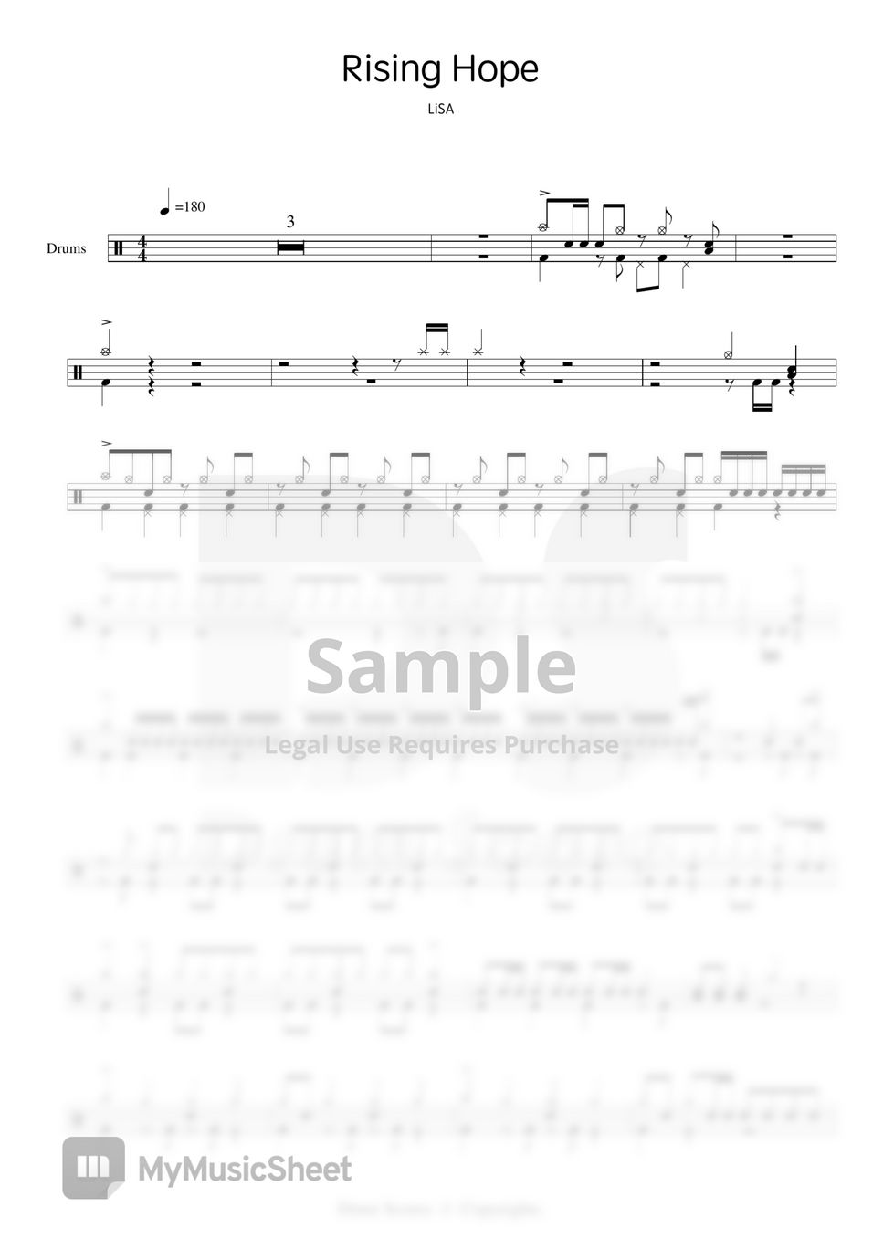 LiSA Rising Hope (鼓譜 The Irregular at Magic High School/魔法科高校の劣等生OP) 楽譜 by Scoresdrum