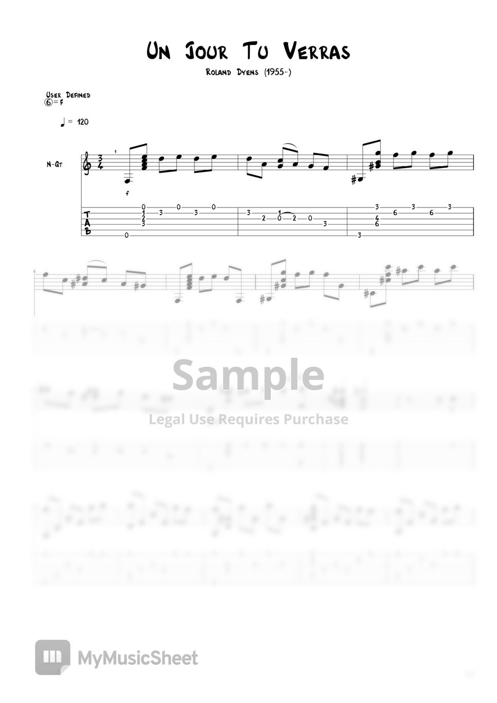 Roland Dyens Un Jour Tu Verras Tab + 1staff by Agape Guitar