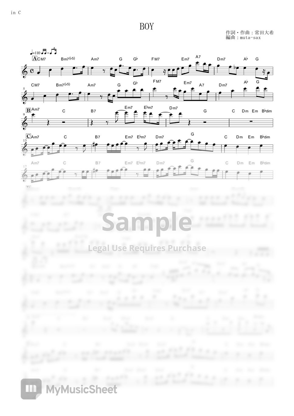 King Gnu BOY (Ranking of Kings / in C) Sheets by mutasax