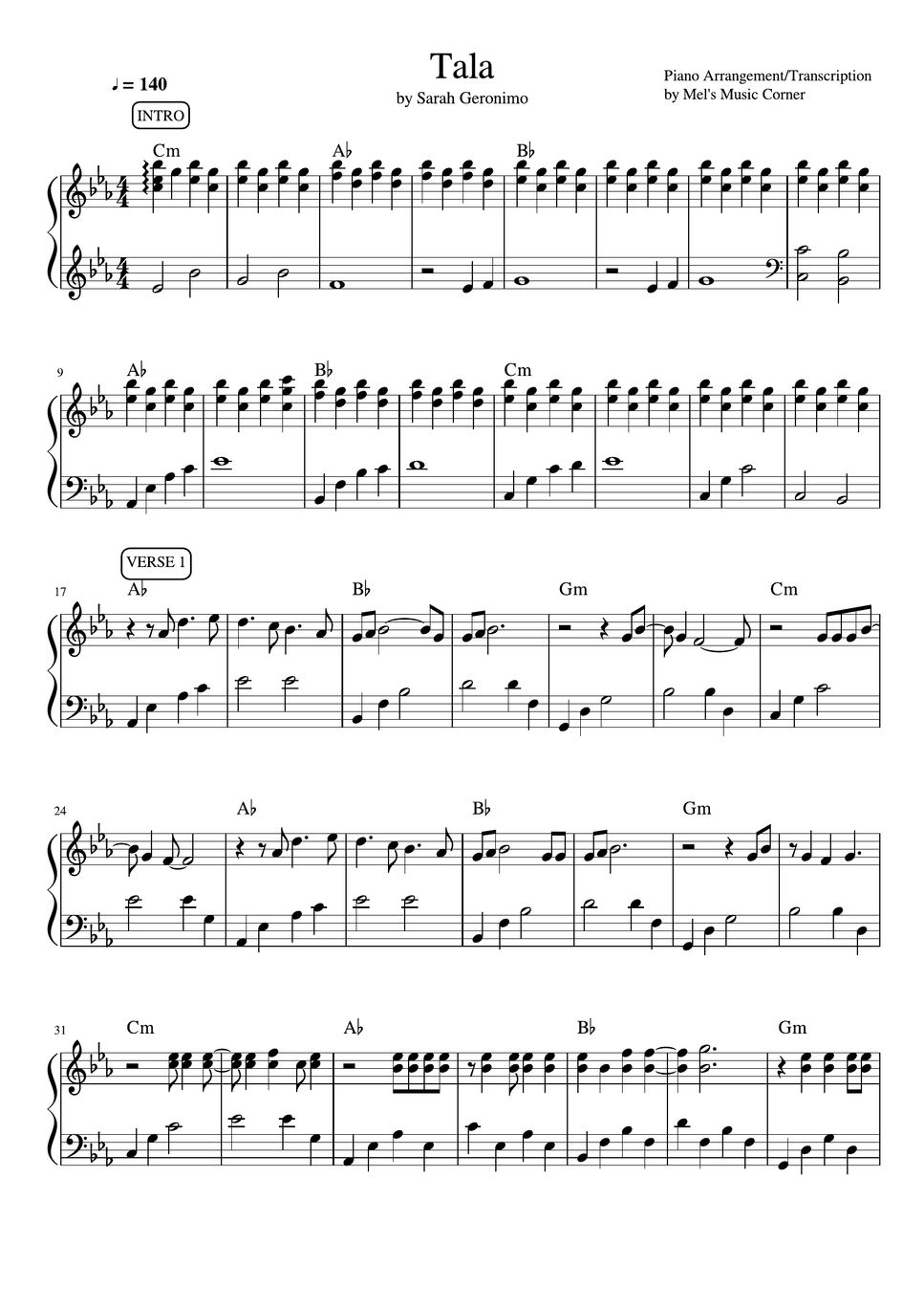 Sarah Geronimo - Tala (piano Sheet Music) Sheets By Mel's Music Corner