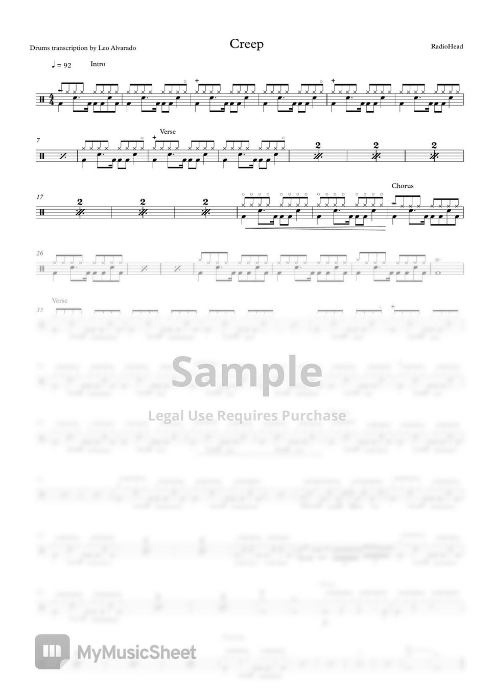 Radio Head - Creep by Drum Transcription: Leo Alvarado