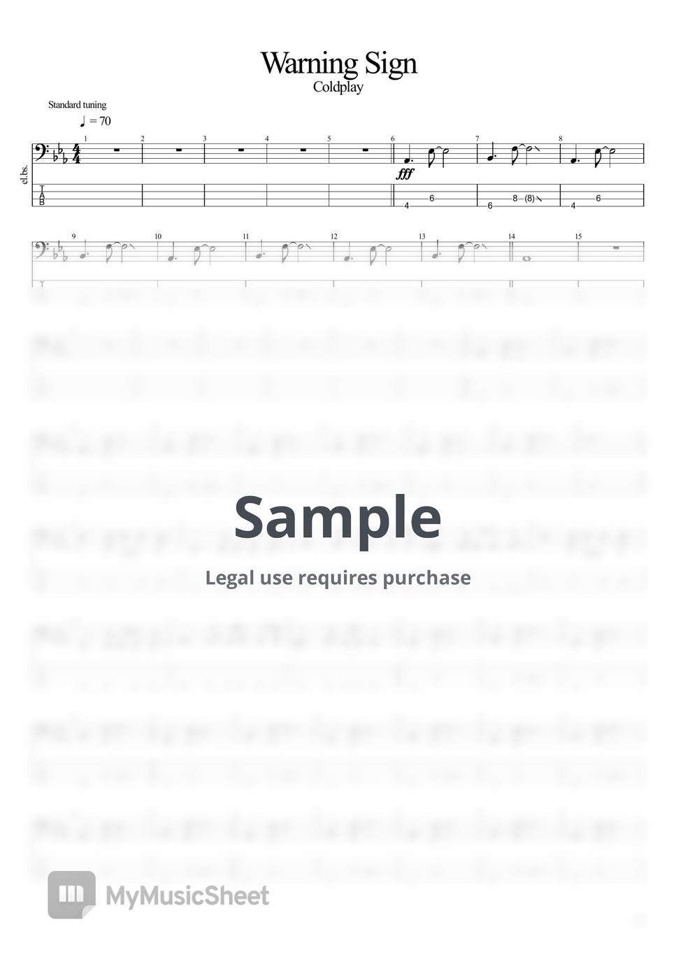 Coldplay Warning Sign Tab + 1staff by BassBlur