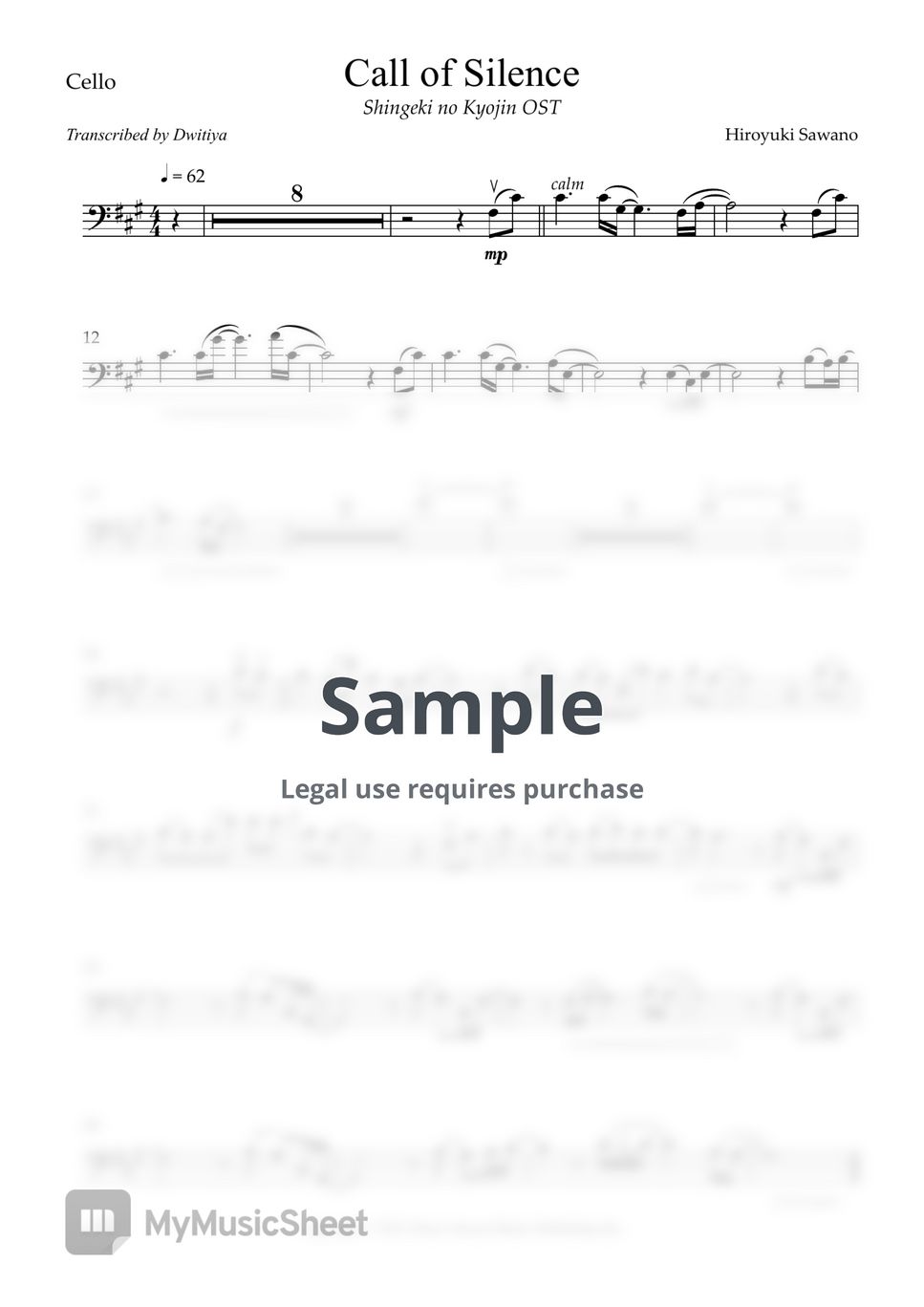 Hiroyuki sawano call of silence cello sheet music by milzy