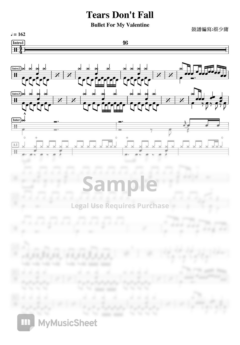 Bullet For My Valentine Tears Don't Fall Sheets by DrummerFrank