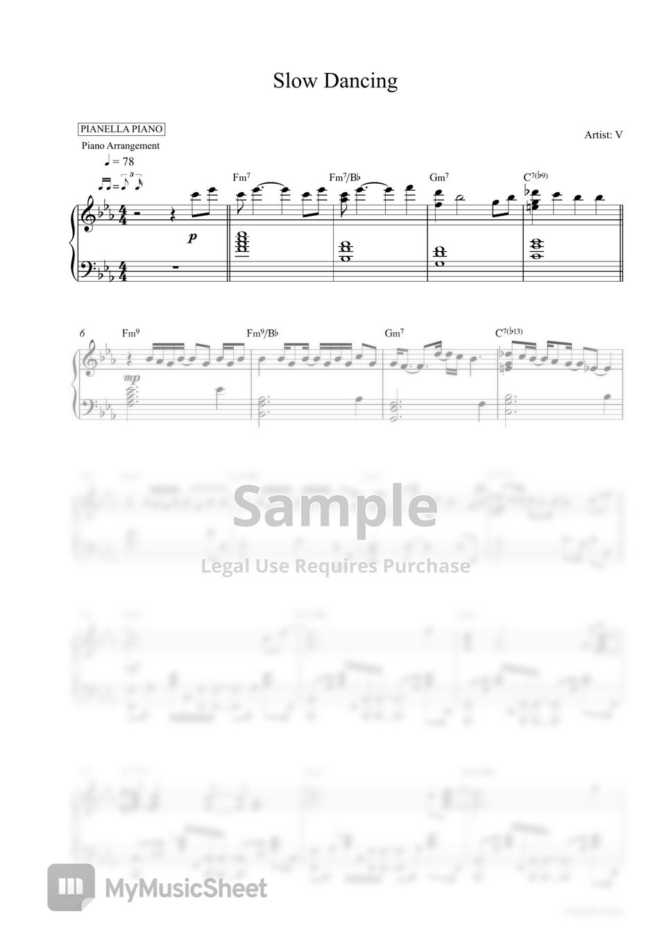 BTS V - Slow Dancing (Piano Sheet) by Pianella Piano