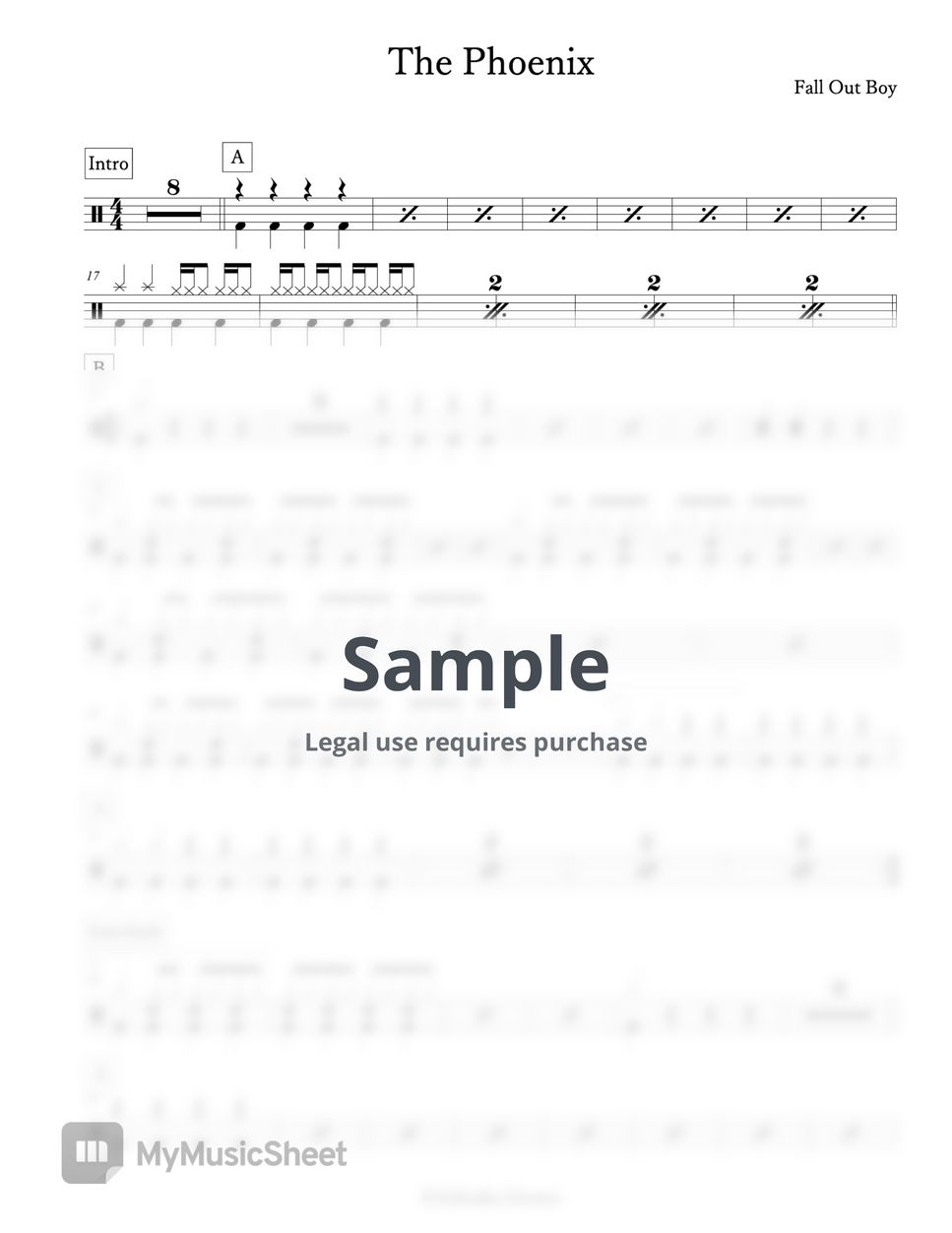 Fall out boy the phoenix sheets by arkadia drums