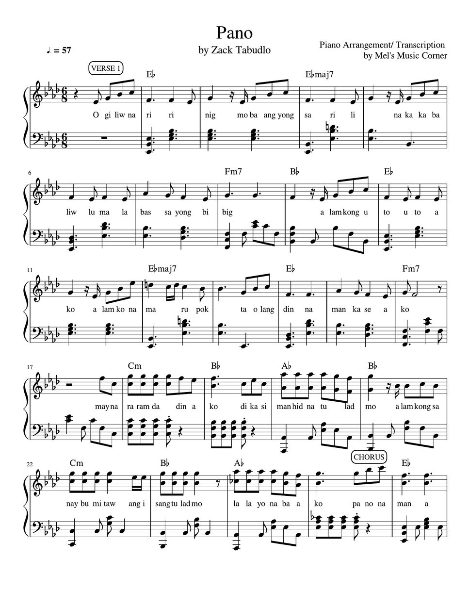 Zack Tabudlo Pano Piano Sheet Music Sheets By Mels Music Corner 9677