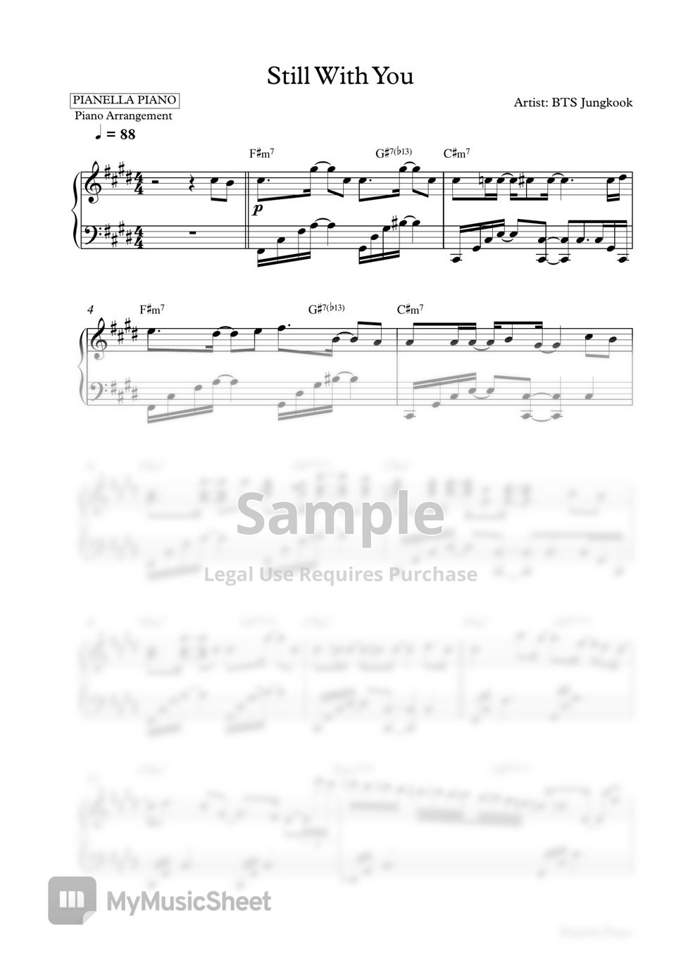 Bts Jungkook - Still With You (Piano Sheet) Bản Nhạc By Pianella Piano