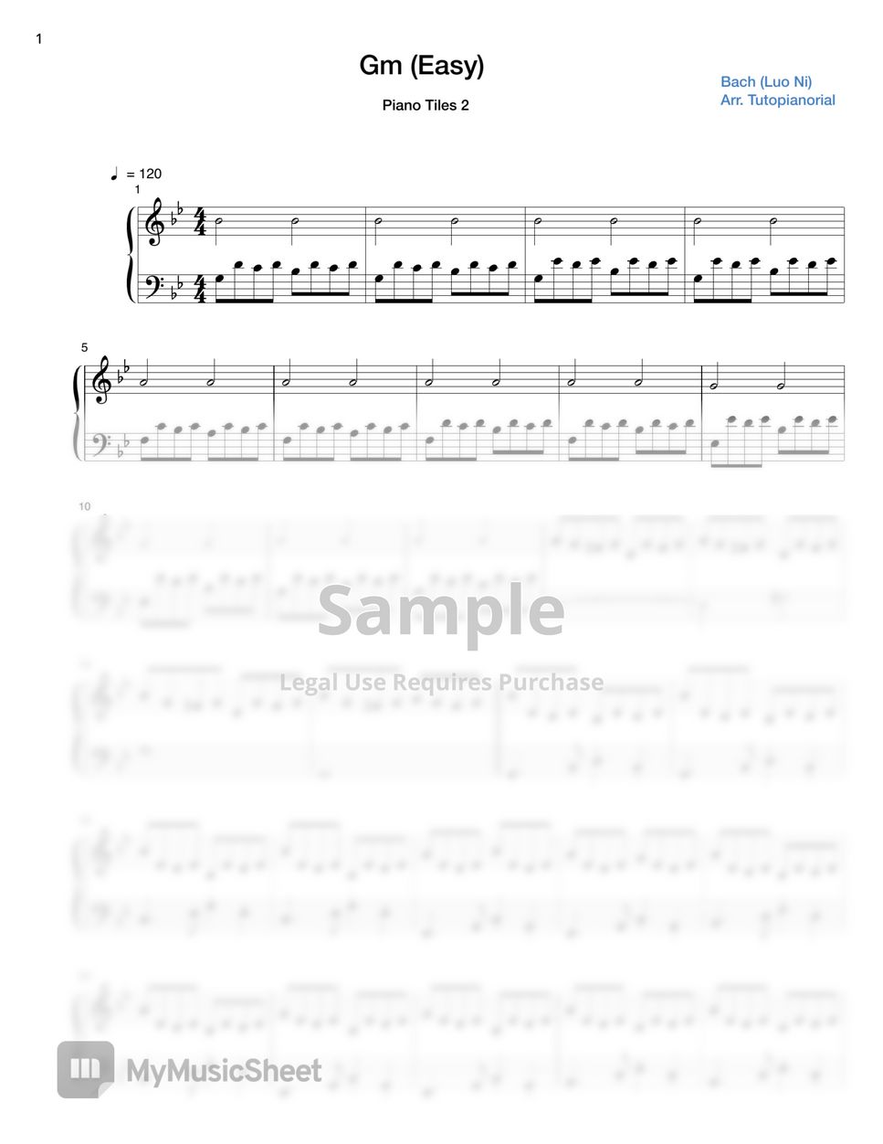 Bach - Gm (piano tiles 2) (EASY) by Tutopianorial