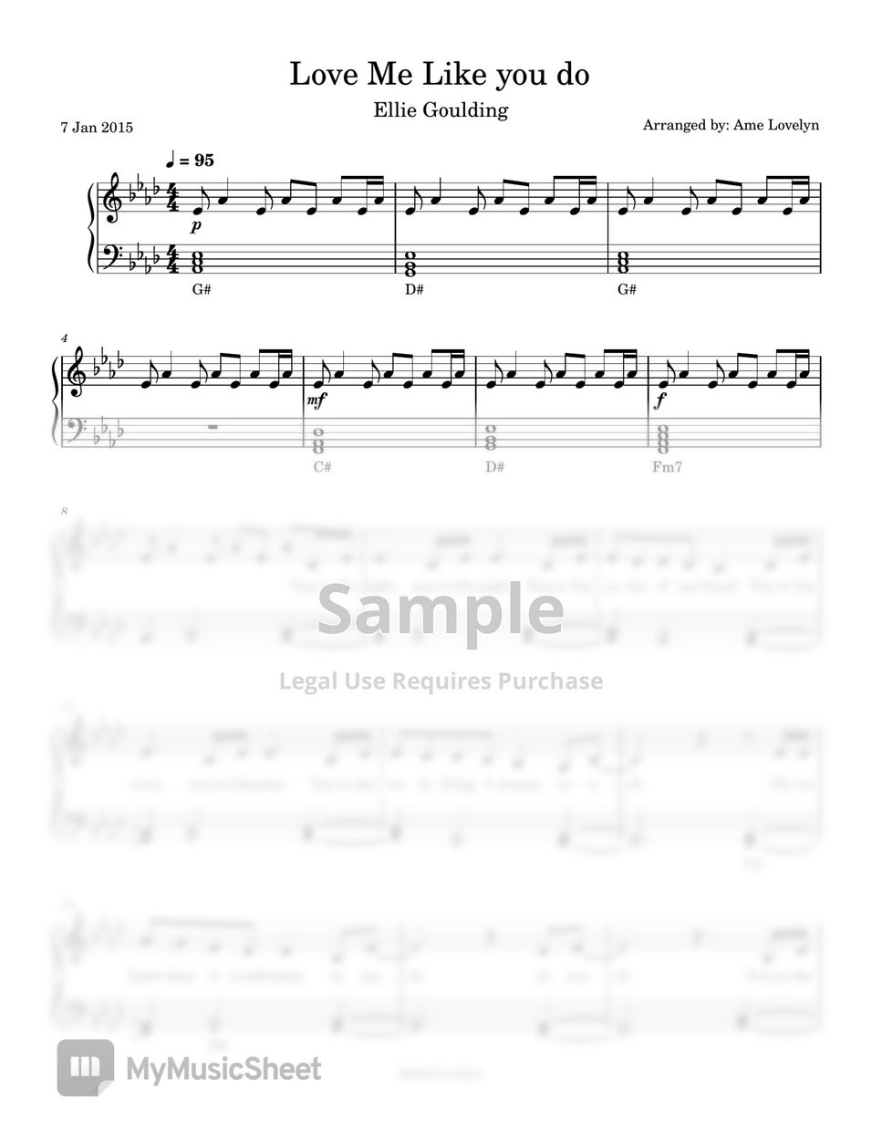 Ellie Goulding Love Me Like You Do (lyrics included) Sheets by Ame