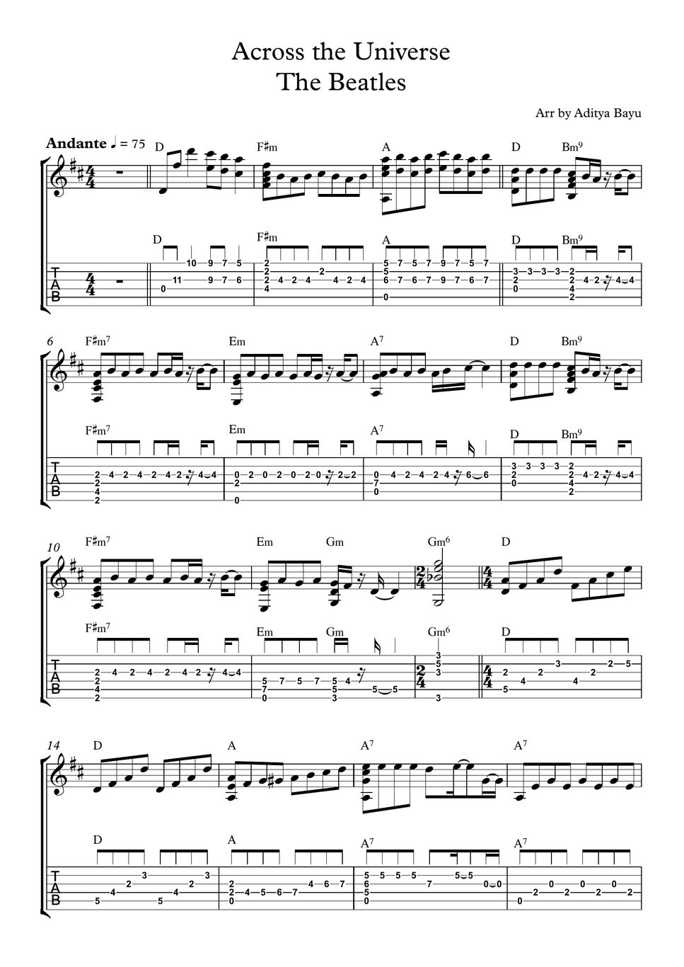 The Beatles - Across The Universe 楽譜 by Aditya Bayu