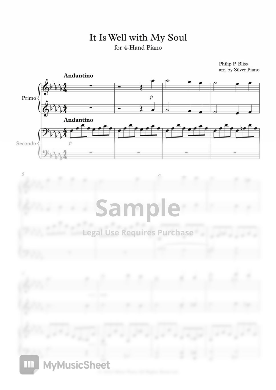 Philip P. Bliss 내 평생에 가는 길 (It Is Well with My Soul) 피아노포핸즈 (피아노