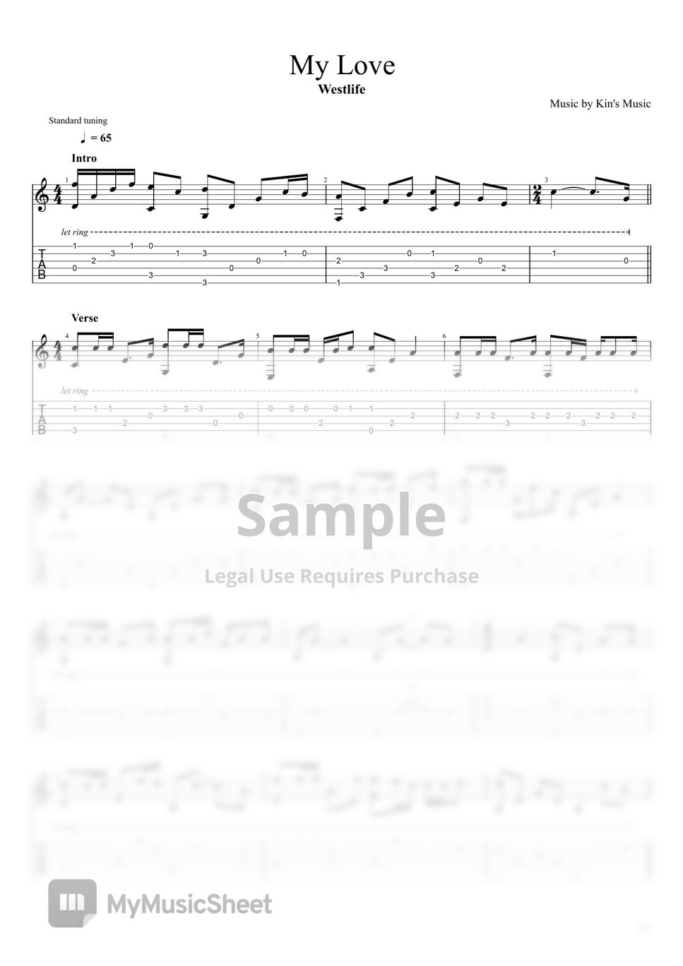 Westlife My Love [Easy Guitar Fingerstyle For Beginner] Sheets by Kin