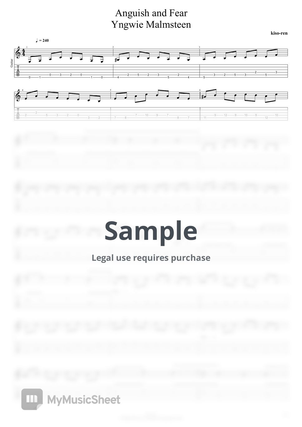 Yngwie Malmsteen - Anguish and fear TAB / Yngwie Malmsteen | Intro 0:00~0:35 (TAB PDF & Guitar Pro files.（gp5）) by Technical Guitar