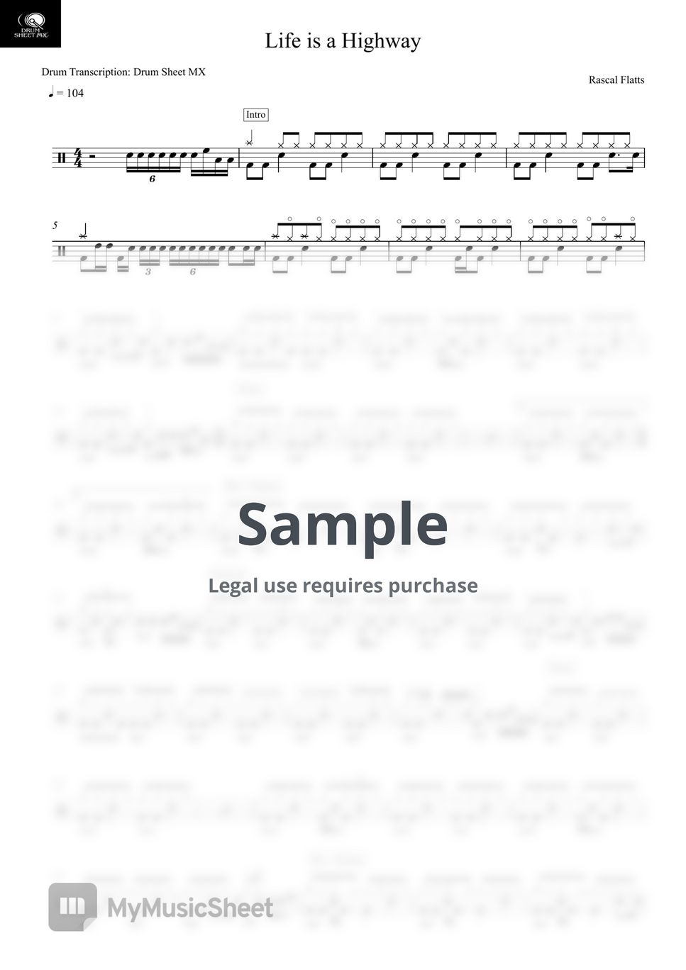 Life is a Highway by Drum Transcription: Drum Sheet MX