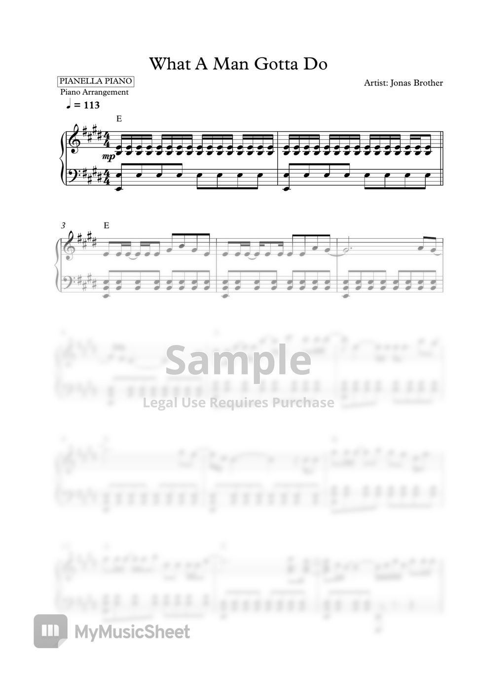 Jonas Brothers - What A Man Gotta Do (Piano Sheet) by Pianella Piano