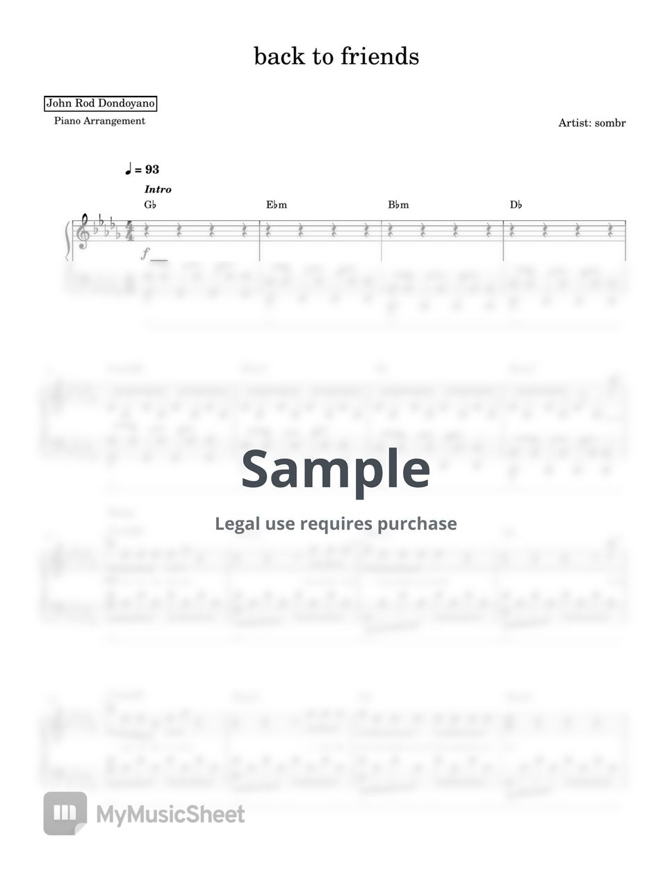sombr - back to friends (PIANO SHEET) by John Rod Dondoyano