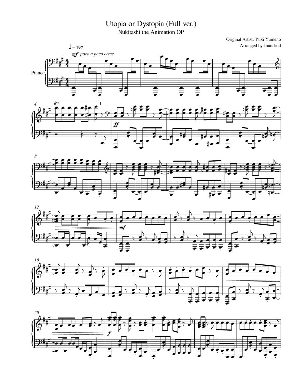 Yuki Yumeno - Utopia or Dystopia (Full ver.) ピアノ楽譜PDF